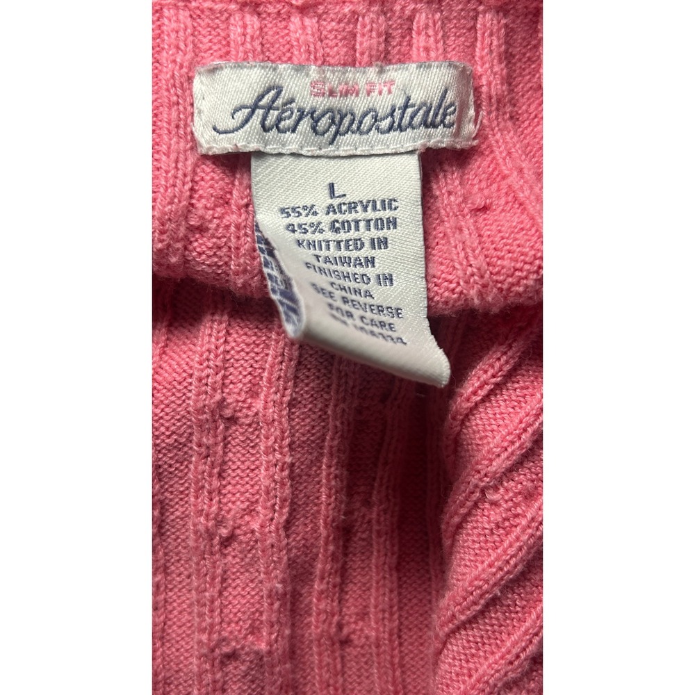 Aeropostale Sweater Slim Fit Large Pink Cable Knit Scoop Neck Kangaroo Pocket - Picture 4 of 6